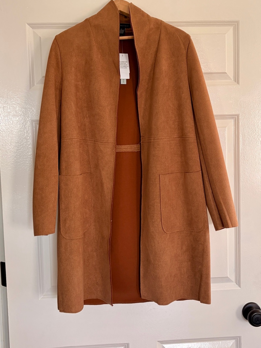 Joan Vass Open-Front Trench Coat in Rust Brown
